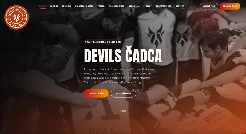 Ukážka projektu Devils Cadca – webstránka, tvorba IT Hero