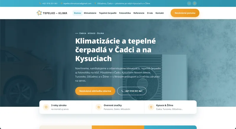 Ukážka projektu Tepelko-klima – web, tvorba IT Hero